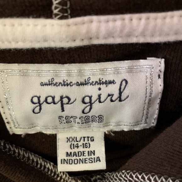 Gap cotton shirt with hoodie long sleeves brown & cream beige sparkling logo 14 - Picture 4 of 8